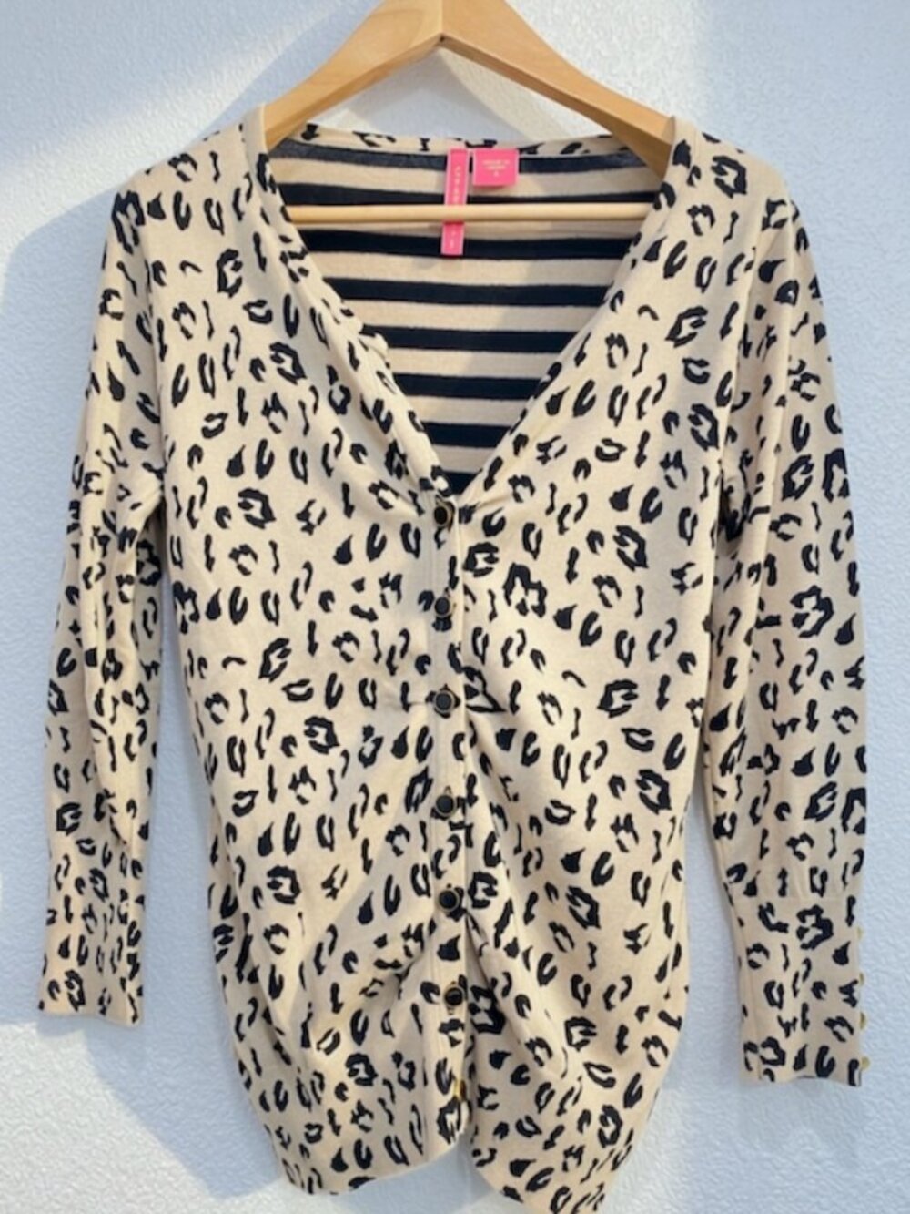 Charlotte Russe Mixed Print Leopard Stripe Cardigan Gold Button Tan Black S